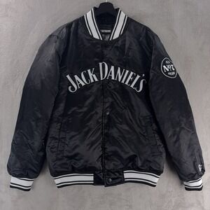 Starter Jack Daniels Varsity Jacket Mens Medium Black Snap Button Classic Retro